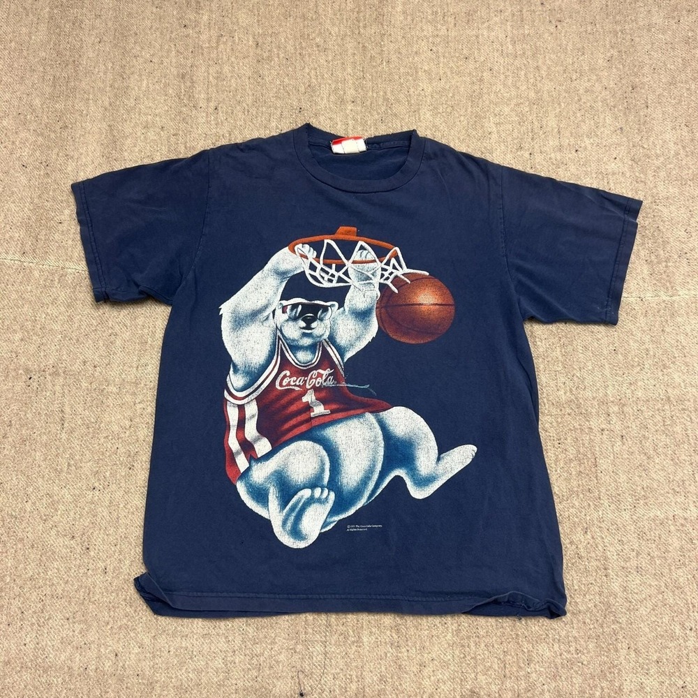 Vintage Coca Cola Shirt Mens Large Blue 1990s Basketball Polar Bear